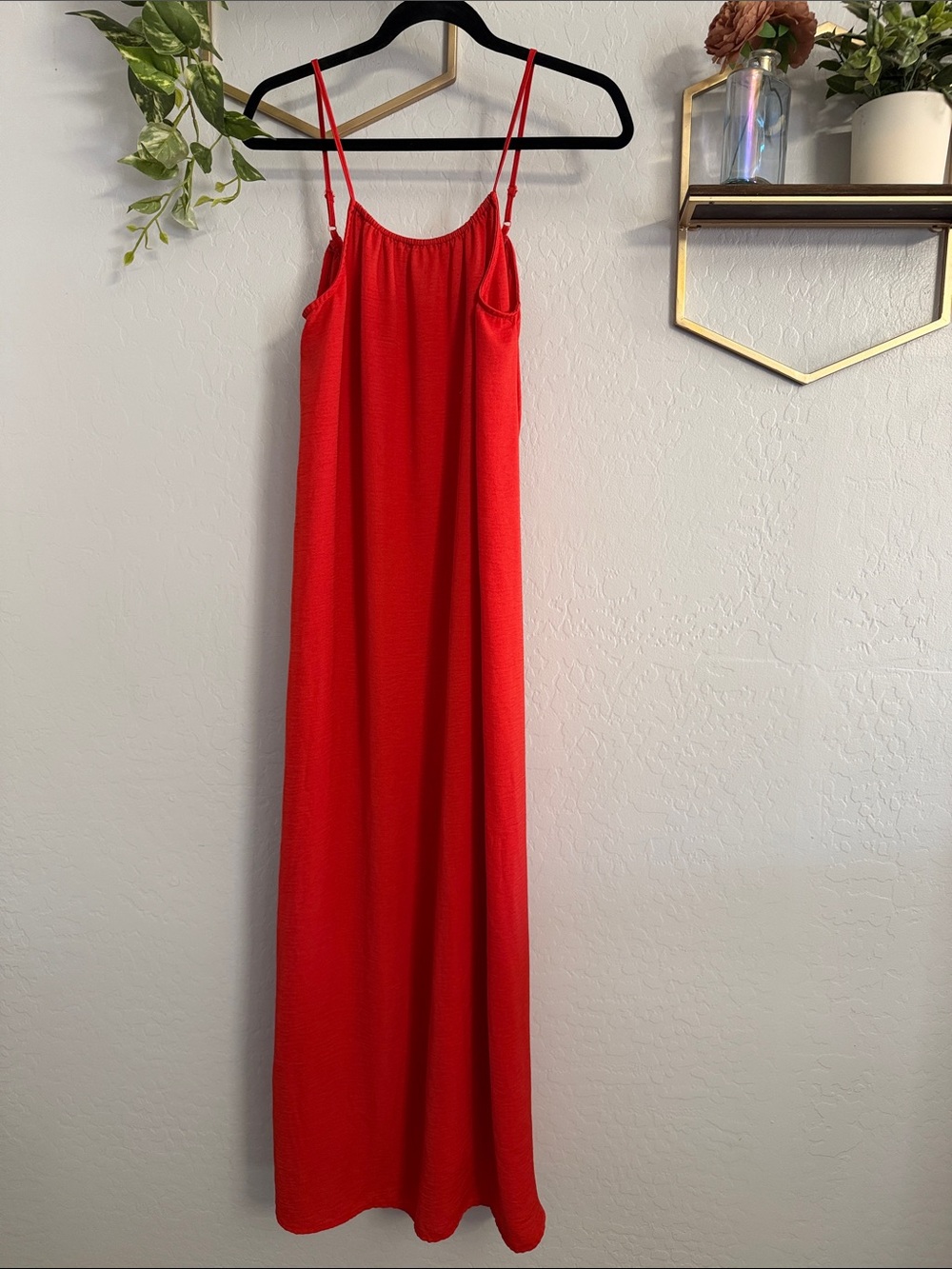 Red Spaghetti-Strap Maxi Dress